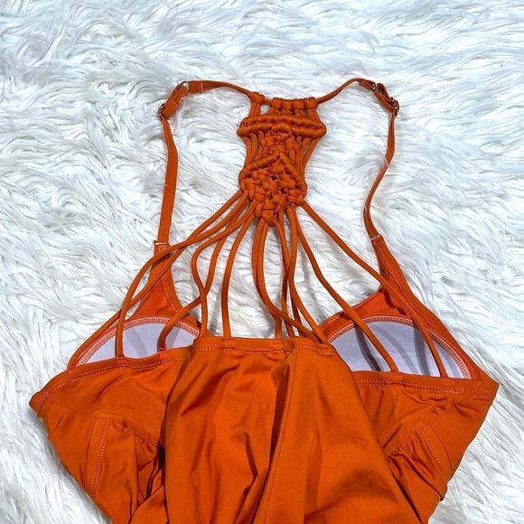 Hilor Macrame Back Shirred Halter One Piece Tummy Control Swimsuits Swimwear - Picture 5 of 12